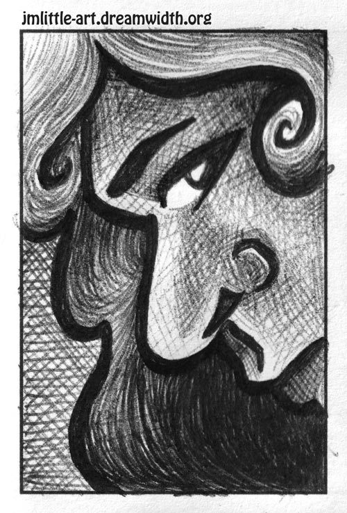 Black and white sketch of a close-up face in profile